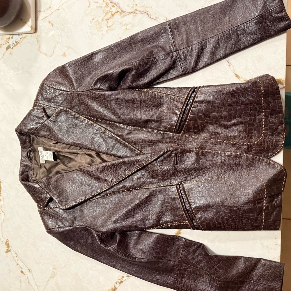 Cache Croc-embossed Chocolate Leather Blazer